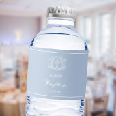 Eenvoudig Bloemenkruis op lichtblauwe doop Waterfles Etiket