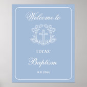 Eenvoudig bloemenkruis op lichtblauwe doop Welkom Poster (Voorkant)