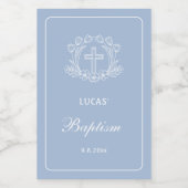 Eenvoudig Bloemenkruis op lichtblauwe doop Wijn Etiket (Enkel label)