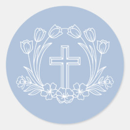 Eenvoudig Bloemenkruis op Lichtblauwe Sticker