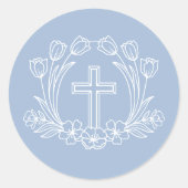Eenvoudig Bloemenkruis op Lichtblauwe Sticker (Voorkant)
