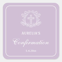 Eenvoudig bloemenkruis op Lila bevestiging Vierkante Sticker