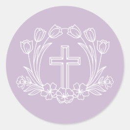 Eenvoudig bloemenkruis op Lila Sticker