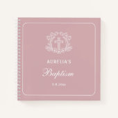 Eenvoudig Bloemenkruis op Roze Doop Gastenboek Notitieboek (Voorkant)