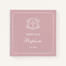 Eenvoudig Bloemenkruis op Roze Doop Gastenboek Notitieboek