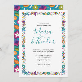 Eenvoudig bloemenpatroon Mexicaanse stijl bruiloft Kaart