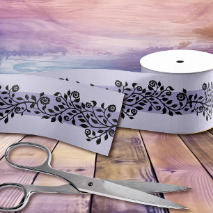 Eenvoudig bloemenpatroon Paars zwart Grosgrain Lint