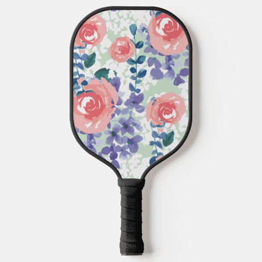 Eenvoudig bloemenpatroonontwerp waterverf roze gro pickleball paddle (Voorkant)