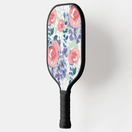 Eenvoudig bloemenpatroonontwerp waterverf roze gro pickleball paddle (Links)