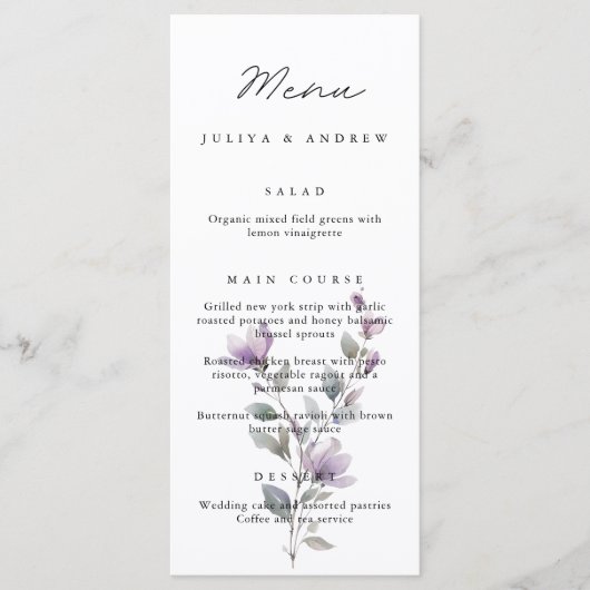 Eenvoudig bloemenscript Wedding Menu kaart (Voorkant)