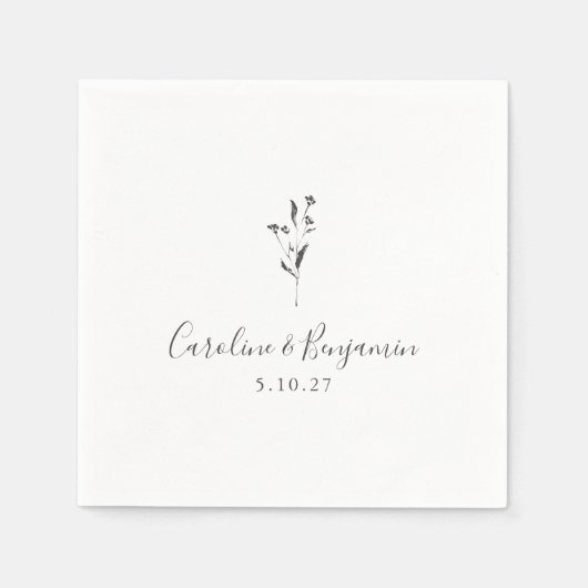 Eenvoudig bloemenscript wit boho bruiloft op maat servet (Voorkant)
