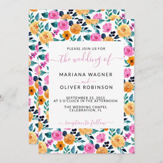 Eenvoudig bloemig Elegant Script Kaart (Voorkant / Achterkant)