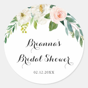 Eenvoudig bloemig groen blad bruiloftsdankjeshoude ronde sticker