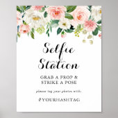 Eenvoudig bloemig groen blad selfie station bord poster (Voorkant)