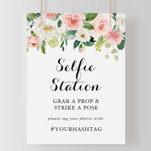 Eenvoudig bloemig groen blad selfie station bord poster