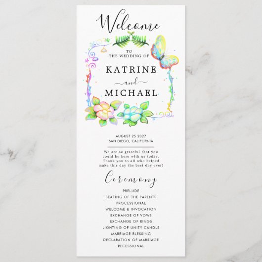 Eenvoudig bloemig huwelijksprogramma programmakaart (Voorkant)