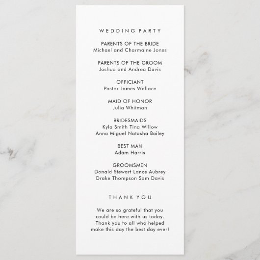 Eenvoudig bloemig huwelijksprogramma programmakaart (Achterkant)