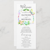 Eenvoudig bloemig huwelijksprogramma programmakaart (Voorkant / Achterkant)