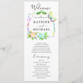 Eenvoudig bloemig huwelijksprogramma programmakaart