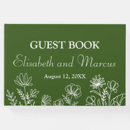 Eenvoudig bloemig olijfgroen gastboek gastenboek