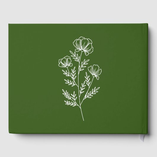 Eenvoudig bloemig olijfgroen gastenboek (Achterkant)