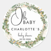 Eenvoudig, bloemkrans Baby shower Ronde Sticker (Voorkant)