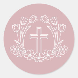 Eenvoudig bloemkruis op roze Sticker