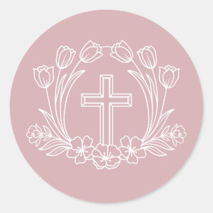 Eenvoudig bloemkruis op roze Sticker