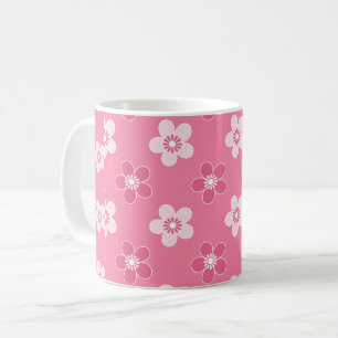 eenvoudig bloemmotief effen roze patroon retro kle koffiemok