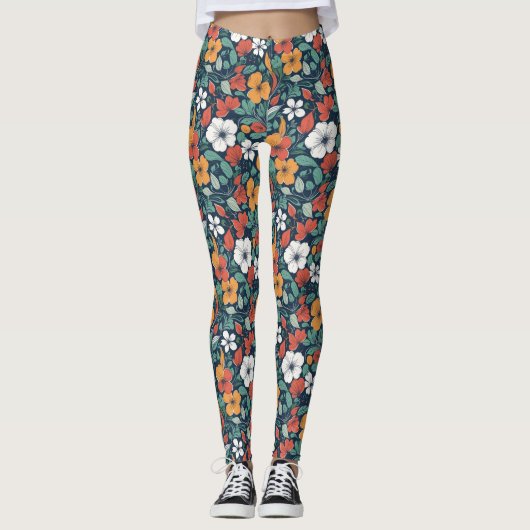 Eenvoudig bloemmotief ontwerp leggings (Voorkant)