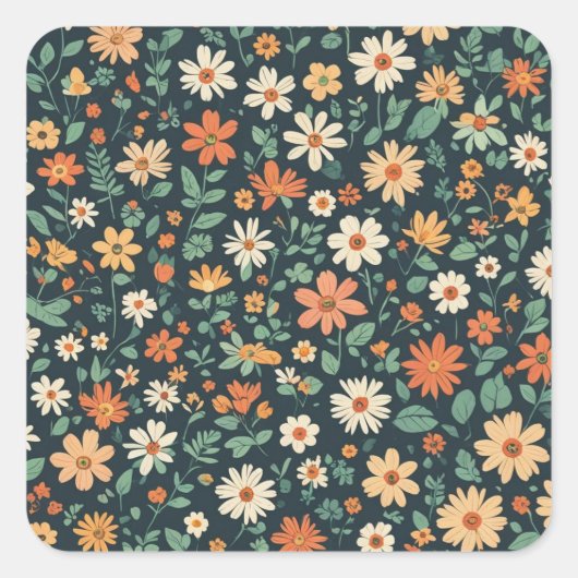 Eenvoudig bloempatroon vierkante sticker (Voorkant)