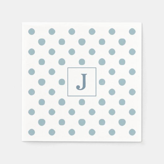 Eenvoudig Blue Polka Dot Waterverf Pattern Monogra Servet (Voorkant)