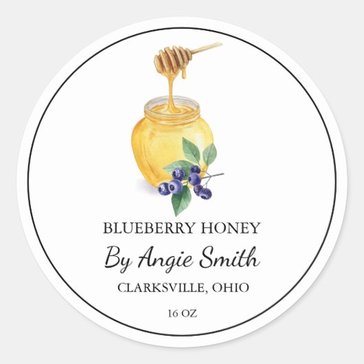 Eenvoudig Blueberry-geïnfundeerd honinglabel Ronde Sticker (Voorkant)