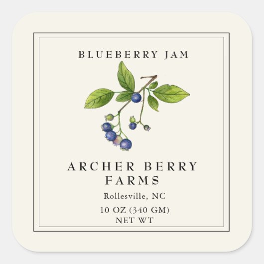 Eenvoudig  Blueberry Jam Jar Label (Voorkant)