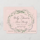 Eenvoudig Blush en Tiny Greenery QR Code Baby show Notitiekaartje (Voorkant / Achterkant)