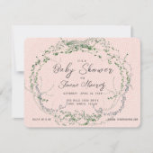 Eenvoudig Blush en Tiny Greenery QR Code Baby show Notitiekaartje (Voorkant)