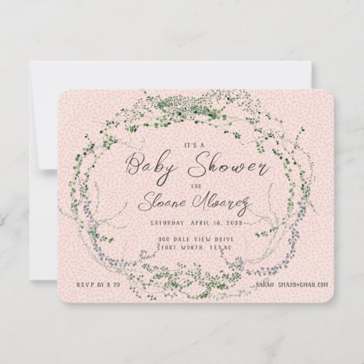 Eenvoudig Blush en Tiny Greenery QR Code Baby show Notitiekaartje (Voorkant)