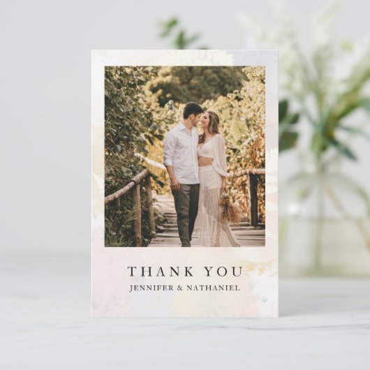 Eenvoudig Blush Flower Photo Weddenschap Hartelijk Bedankkaart (Staand voorkant)