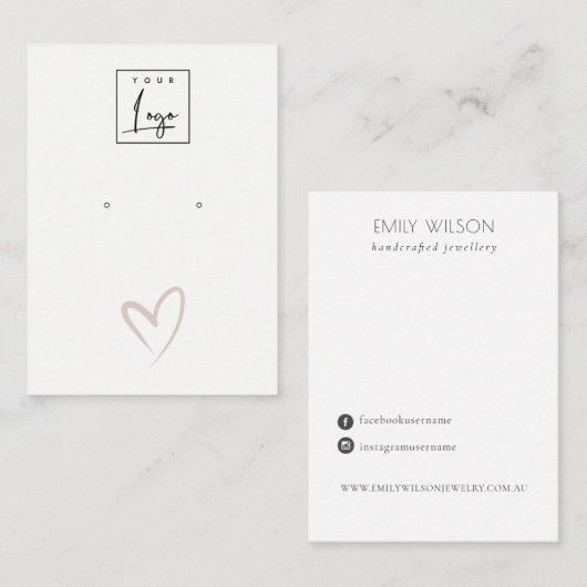 Eenvoudig Blush Heart Stud Wave Earning Logo-beeld Visitekaartje (Voorkant / Achterkant)