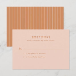 Eenvoudig Blush Pink en Terracotta Stripes Wedding RSVP Kaartje