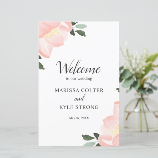 Eenvoudig Blush Pink Floral Elegant Wedding Progra (Staand voorkant)