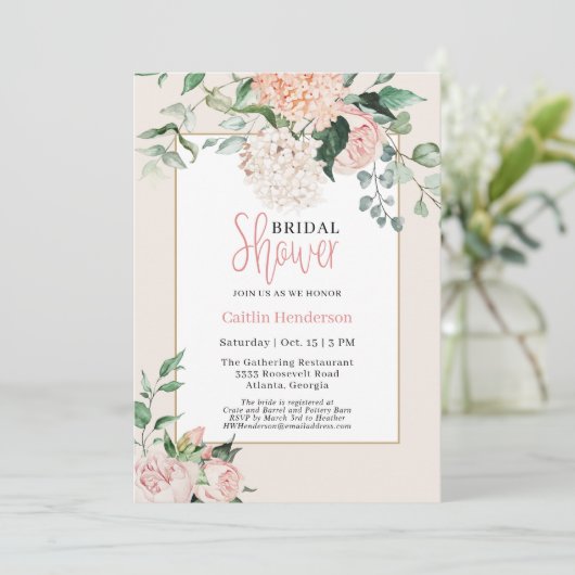 Eenvoudig Blush Pink Floral Hydrangea Vrijgezellen Kaart (Staand voorkant)