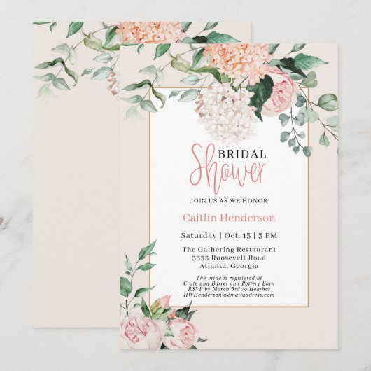 Eenvoudig Blush Pink Floral Hydrangea Vrijgezellen Kaart (Voorkant / Achterkant)