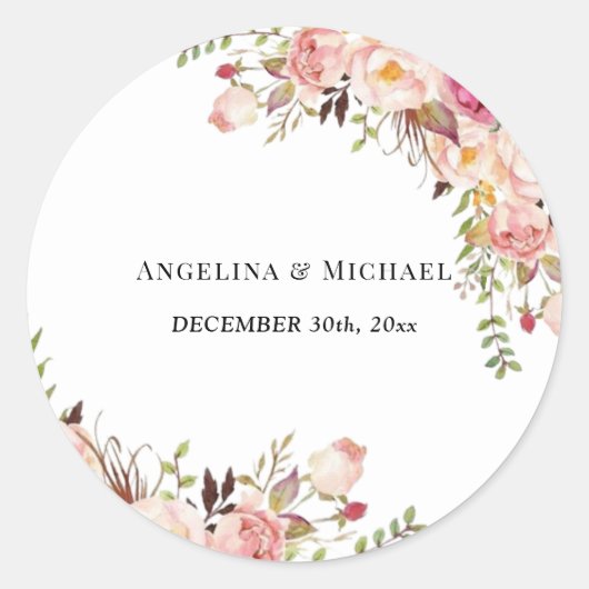 Eenvoudig Blush Pink Floral Wedding Ronde Sticker (Voorkant)
