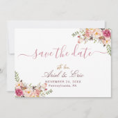 Eenvoudig Blush Pink Floral Wedding Save The Date (Voorkant)