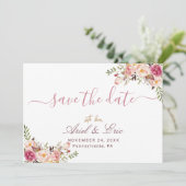 Eenvoudig Blush Pink Floral Wedding Save The Date (Staand voorkant)