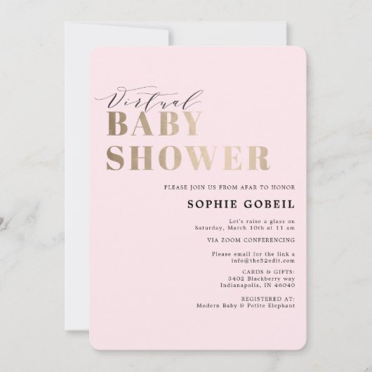 Eenvoudig Blush Pink & Gold VIRTUEEL Baby shower Kaart (Voorkant)
