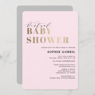 Eenvoudig Blush Pink & Gold VIRTUTAL Baby shower Kaart