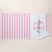 Eenvoudig Blush Pink Line Nautical Monogram Initia Strandlaken (Voorkant)