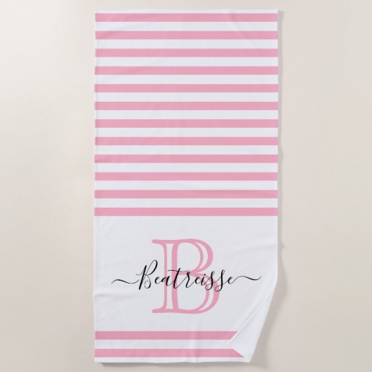 Eenvoudig Blush Pink Line Nautical Monogram Initia Strandlaken (Voorkant)